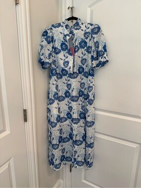 entro White Maxi Dress with Blue Floral Eyelet